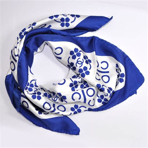 real vintage chanel scarf|Chanel scarf blue and white.